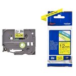 Cinta Brother Tze-631 (12mm x 8 mts), letra negra sobre fondo amarillo