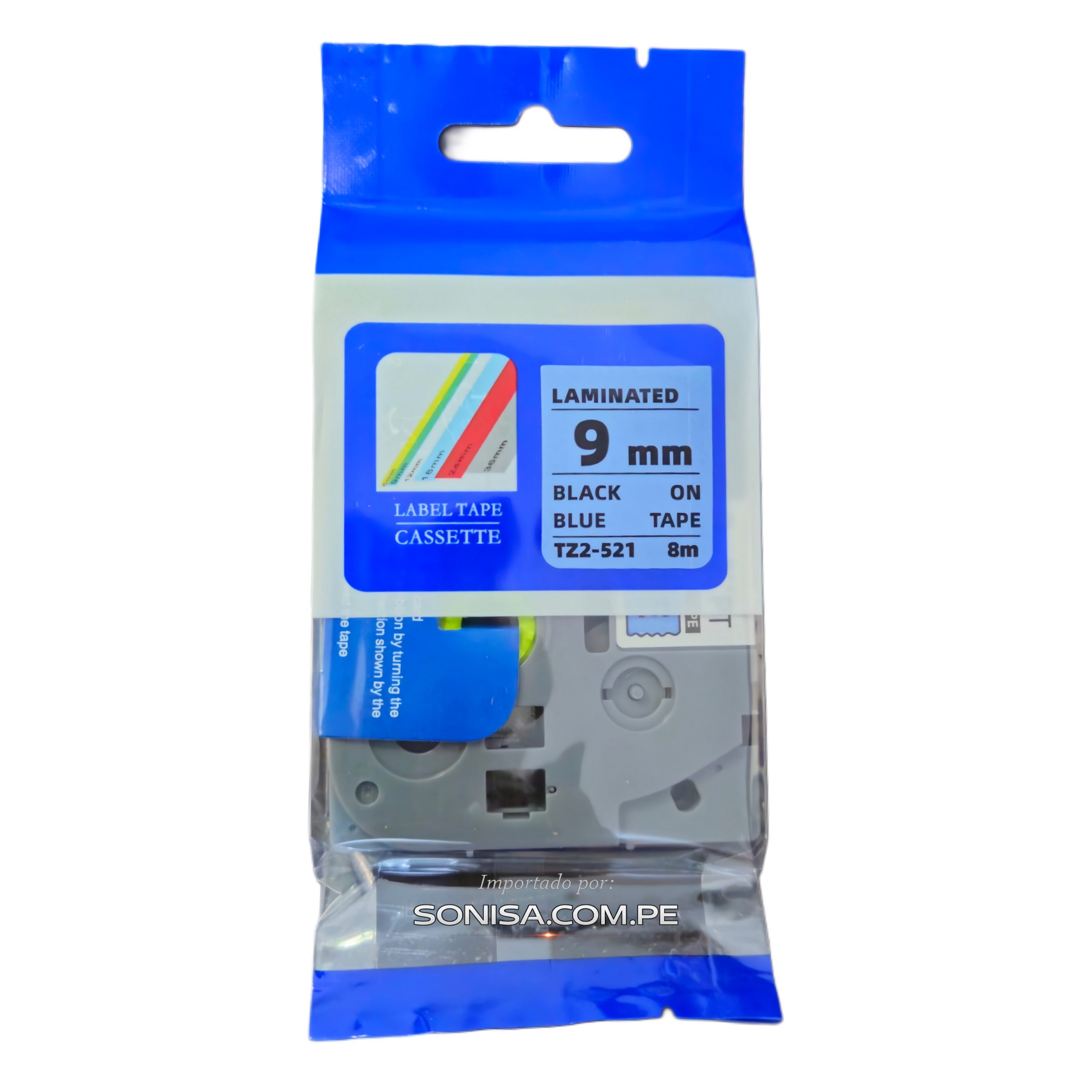 Cinta Brother Tze-521, Tz2-521 (12mmx8mts), Compatible Cinta Brother Tze-521 Tz2-521 9mm Negro/Azul, Compatible - Imagen 1